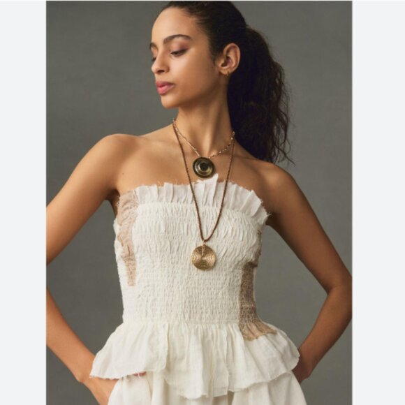 Brand New By Anthropologie Smocked Linen Tube Top - Picture 7 of 8